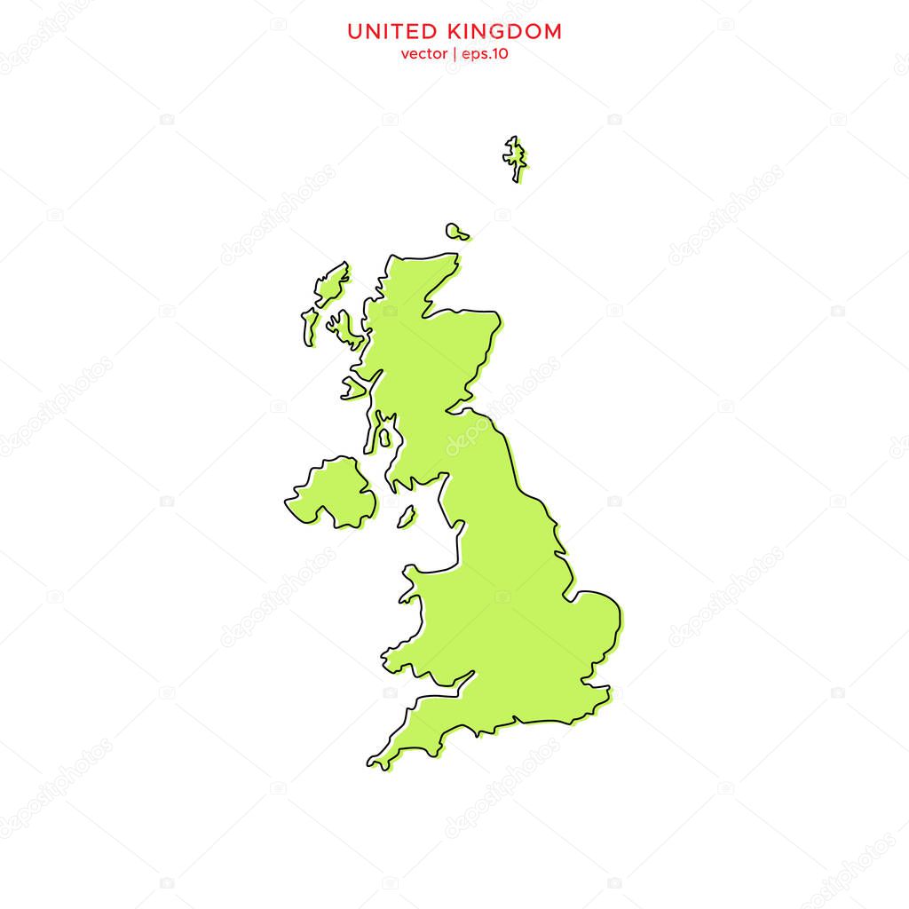 Green Map of United Kingdom With Outline Vector Design Template. Editable Stroke