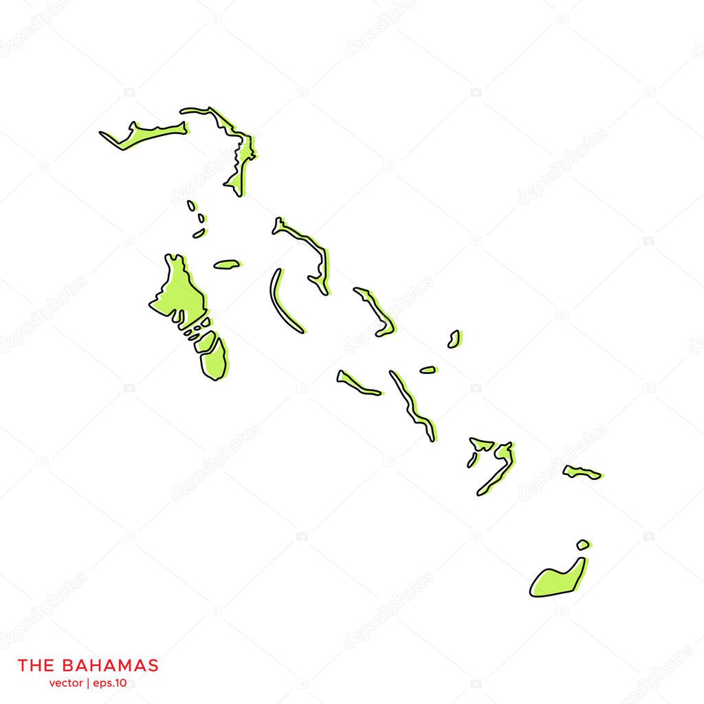 Green Map of The Bahamas With Outline Vector Design Template. Editable Stroke