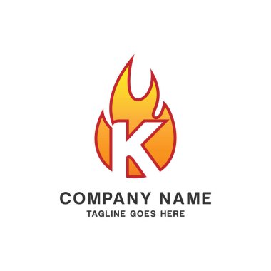 Alev Ateş Vektörü Logosu Tasarımlı Baş harf K