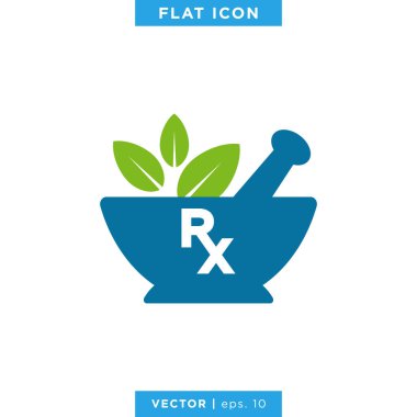 Mortar and Pestle with RX Symbol Icon Vector Logo Design Template. clipart