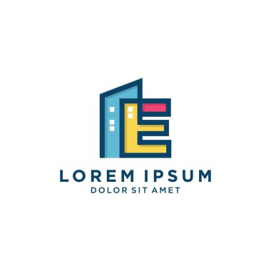İnşaat şirketinin logosu için Renkli Binalı İlk E Harfi