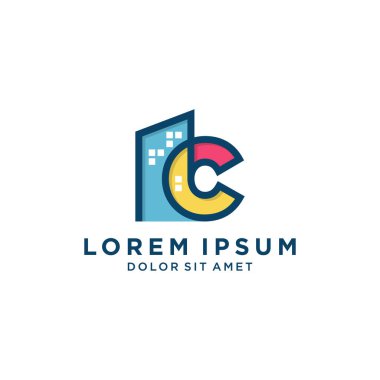 İnşaat şirketi logosu için renkli binalı ilk harf C