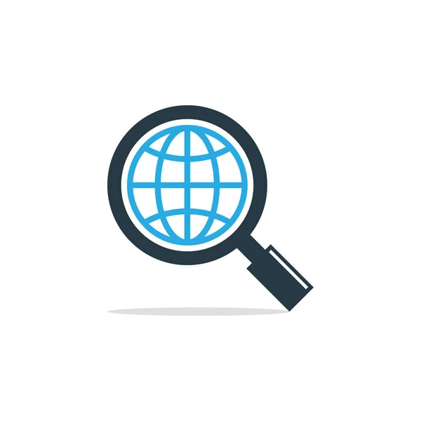 Magnifying Glass Globe Icon Vector Logo Template — Vetor de Stock