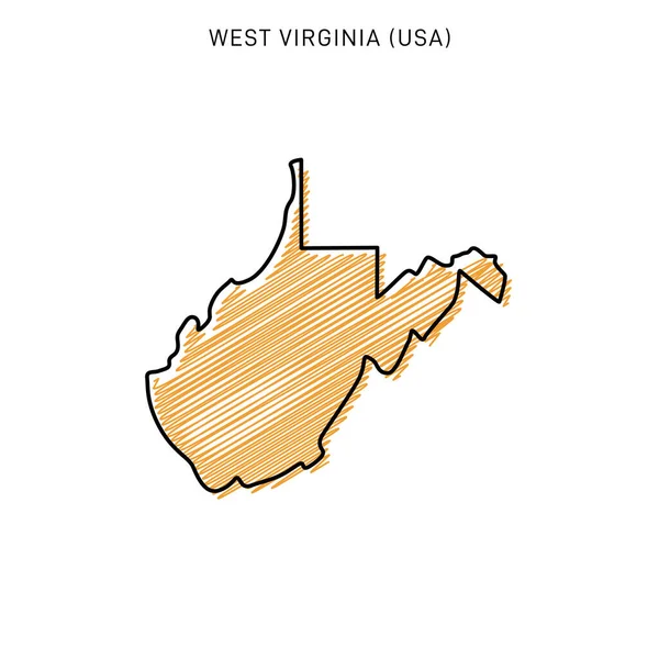 Scribble Mapa West Virginia Plantilla Diseño — Archivo Imágenes Vectoriales