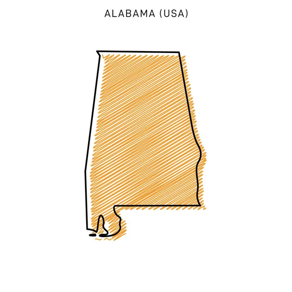 Scribble Mapa Alabama Plantilla Diseño — Vector de stock