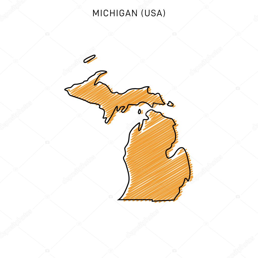 Scribble Map of Michigan Design Template.