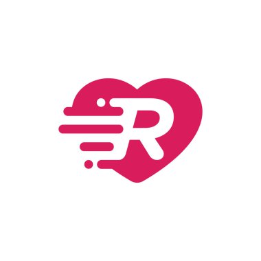 İlk harf R Logo Vektör Tasarımı ile Kalp Aşkı