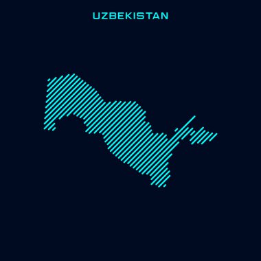 Özbekistan Çizgili Harita Vektör Tasarım Şablonu Mavi Arkaplan