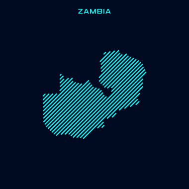 Mavi Arkaplanda Zambiya Çizgili Harita Vektör Tasarım Şablonu