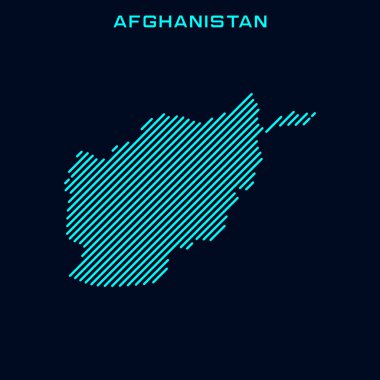 Afganistan Çizgili Harita Vektör Tasarım Şablonu Mavi Arkaplan