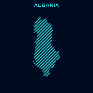 Arnavutluk Mavi Arkaplan Üzerine Çizgili Harita Vektör Tasarım Şablonu