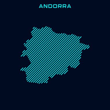 Andorra Çizgili Harita Vektör Tasarım Şablonu Mavi Arkaplan