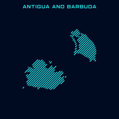 Antigua ve Barbuda Çizgili Harita Vektör Tasarım Şablonu Mavi Arkaplan