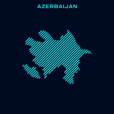 Azerbaycan Çizgili Harita Vektör Tasarım Şablonu Mavi Arkaplanda