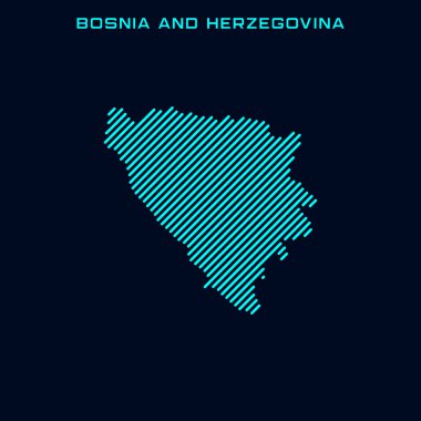 Bosna-Hersek Mavi Arkaplan Üzerine Çizgili Harita Vektör Tasarım Şablonu