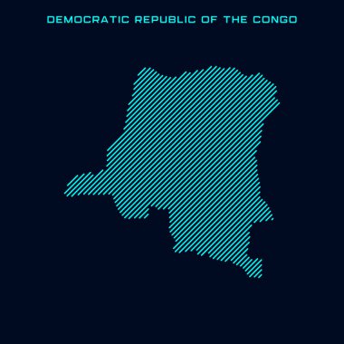 Kongo Demokratik Cumhuriyeti Çizgili Harita Vektör Tasarım Şablonu Mavi Arkaplan
