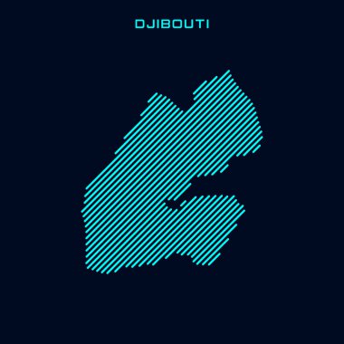 Djibouti Çizgili Harita Vektör Tasarım Şablonu Mavi Arkaplan