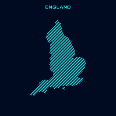 İngiltere Çizgili Harita Vektör Tasarımı Mavi Arkaplan Şablonu