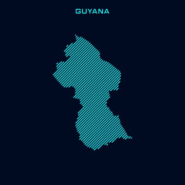 Mavi Arkaplanda Guyana Çizgili Harita Vektör Tasarım Şablonu