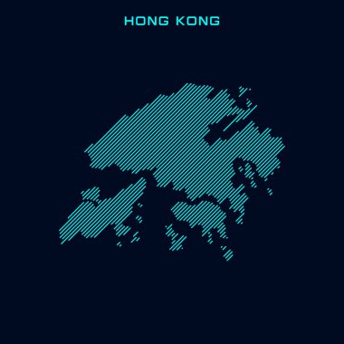 Hong Kong Çizgili Harita Vektör Tasarım Şablonu Mavi Arkaplan