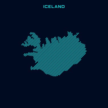 İzlanda Çizgili Harita Vektör Tasarım Şablonu Mavi Arkaplan