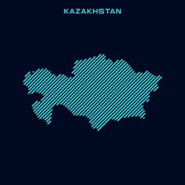 Mavi Arkaplanda Kazakistan Çizgili Harita Vektör Tasarım Şablonu