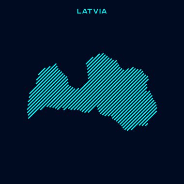 Letonya Çizgili Harita Vektör Tasarım Şablonu Mavi Arkaplanda