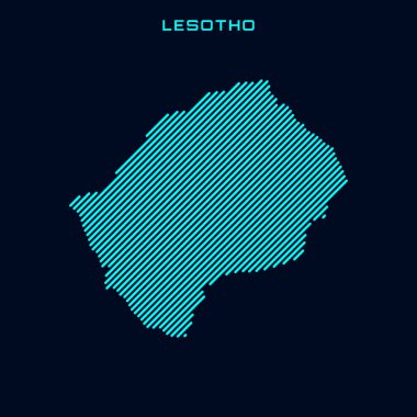 Mavi Arkaplanda Lesotho Çizgili Harita Vektör Tasarım Şablonu