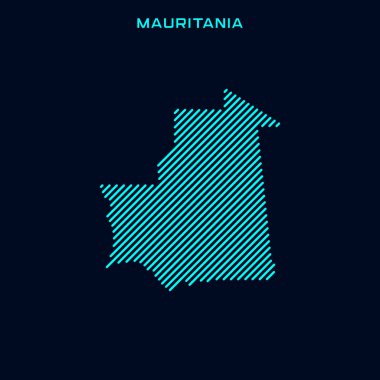 Moritanya Çizgili Harita Vektör Tasarım Şablonu Mavi Arkaplan