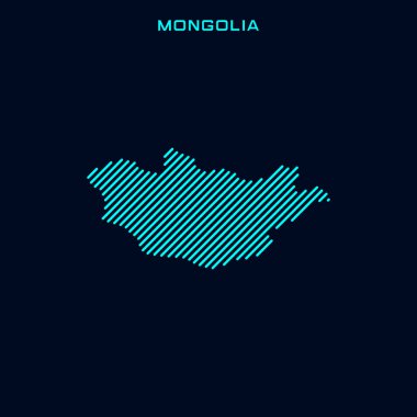 Moğolistan Çizgili Harita Vektör Tasarım Şablonu Mavi Arkaplanda