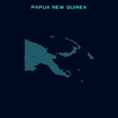 Papua Yeni Gine Çizgili Harita Vektör Tasarım Şablonu Mavi Arkaplan