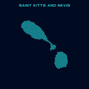 Saint Kitts ve Nevis Çizgili Harita Vektör Tasarımı Mavi Arkaplan Şablonu