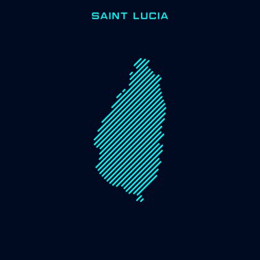 Saint Lucia Çizgili Harita Vektör Tasarım Şablonu Mavi Arkaplan