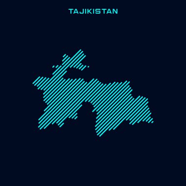 Tacikistan Çizgili Harita Vektör Tasarım Şablonu Mavi Arkaplan