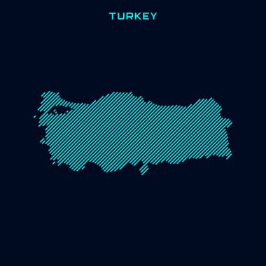 Türkiye Mavi Arkaplan Üzerine Çizgili Harita Vektör Tasarım Şablonu