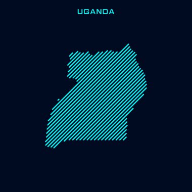 Mavi Arkaplanda Uganda Çizgili Harita Vektör Tasarım Şablonu