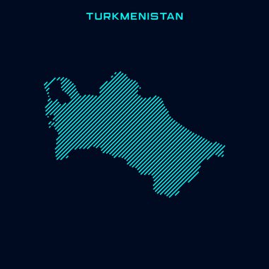 Türkmenistan Çizgili Harita Vektör Tasarım Şablonu Mavi Arkaplan