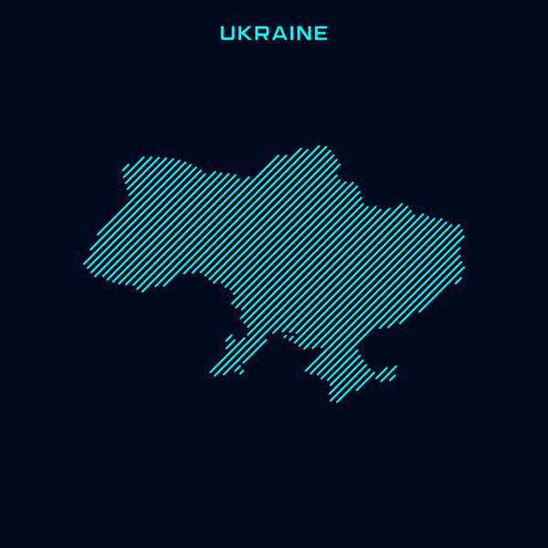 Ukraine Striped Map Vector Design Template On Blue Background