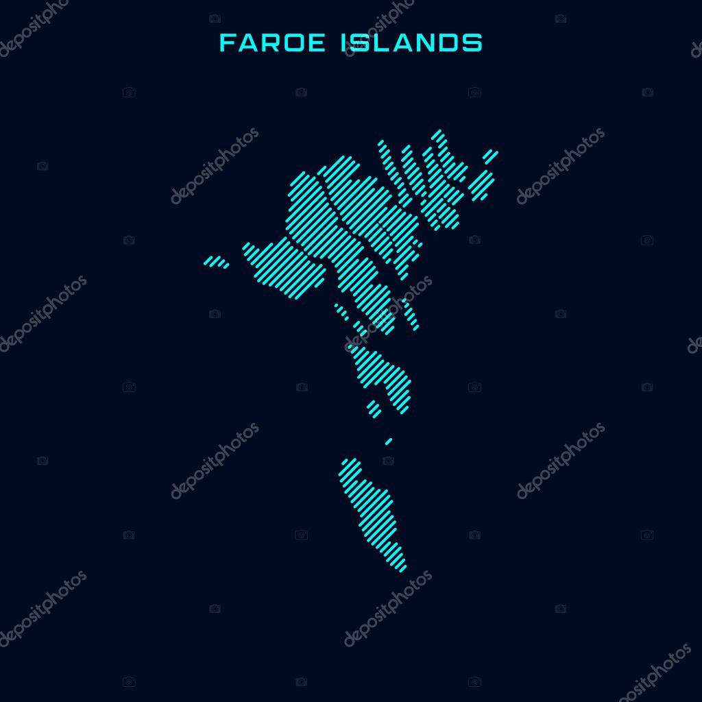 Faroe Islands Striped Map Vector Design Template On Blue Background