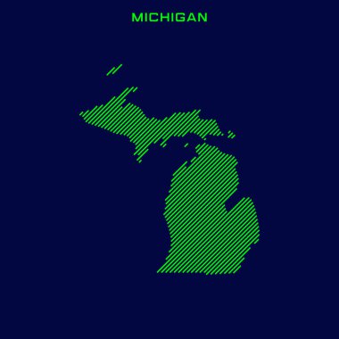 MichiganVektör Tasarım Şablonu Çizgili Haritası