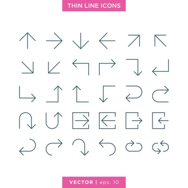 Ok Simgesi Vektör Tasarım Şablonu kümesi. İnce Satır Biçimi ve Düzenlenebilir Vuruş.