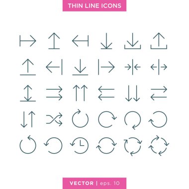 Ok Simgesi Vektör Tasarım Şablonu kümesi. İnce Satır Biçimi ve Düzenlenebilir Vuruş.