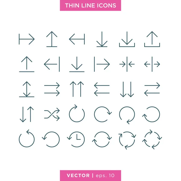 Ok Simgesi Vektör Tasarım Şablonu kümesi. İnce Satır Biçimi ve Düzenlenebilir Vuruş.