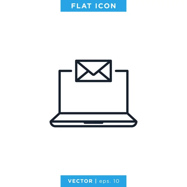 Laptop Mit Mail Icon Vector Logo Design Template Essbarer Schlaganfall — Stockvektor