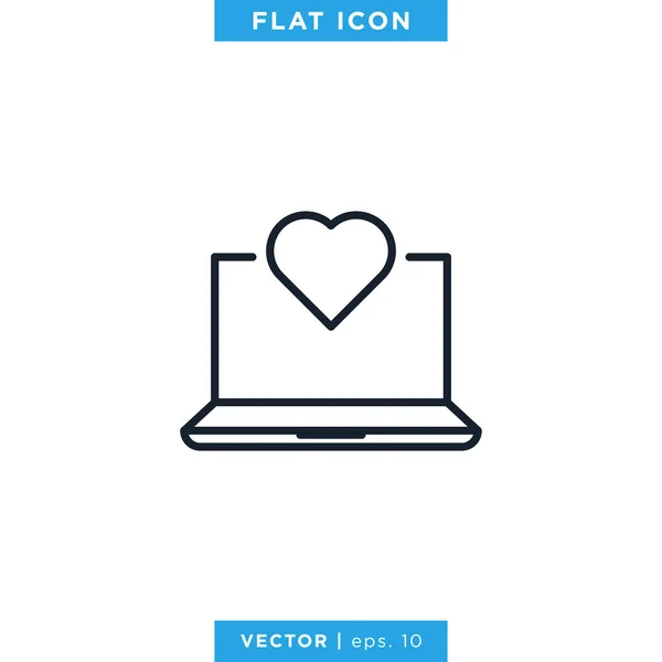 Laptop Sydän Rakkaus Kuvake Vektori Logo Malli Muokattava Aivohalvaus — vektorikuva