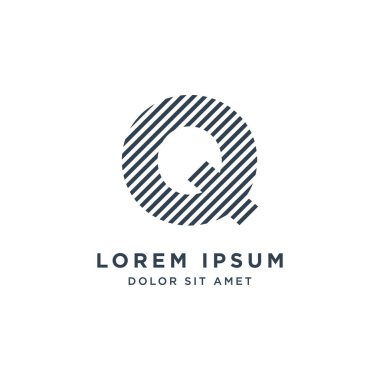 Çizgili Harf Q Logo Vektör Tasarım Şablonu. 