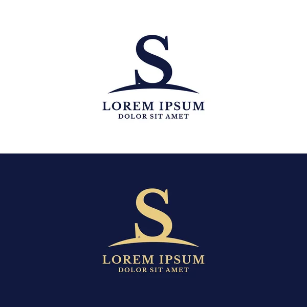 S harfi ile Swoosh logo tasarım vektör şablonu. Koyu Mavi ve Altın Renkli.