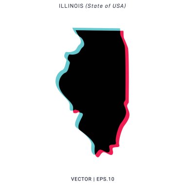 Modern Renk Biçimli Illinois Vektör Tasarım Şablonu Haritası.
