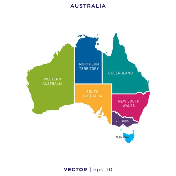 Australia Mapa Con Regiones Plantilla Diseño Vectorial — Vector de stock
