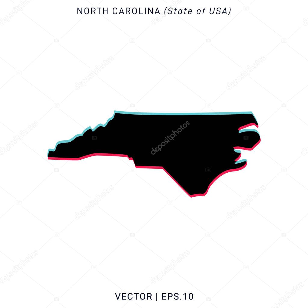 Map of North Carolina Vector Design Template With Modern Color Style.